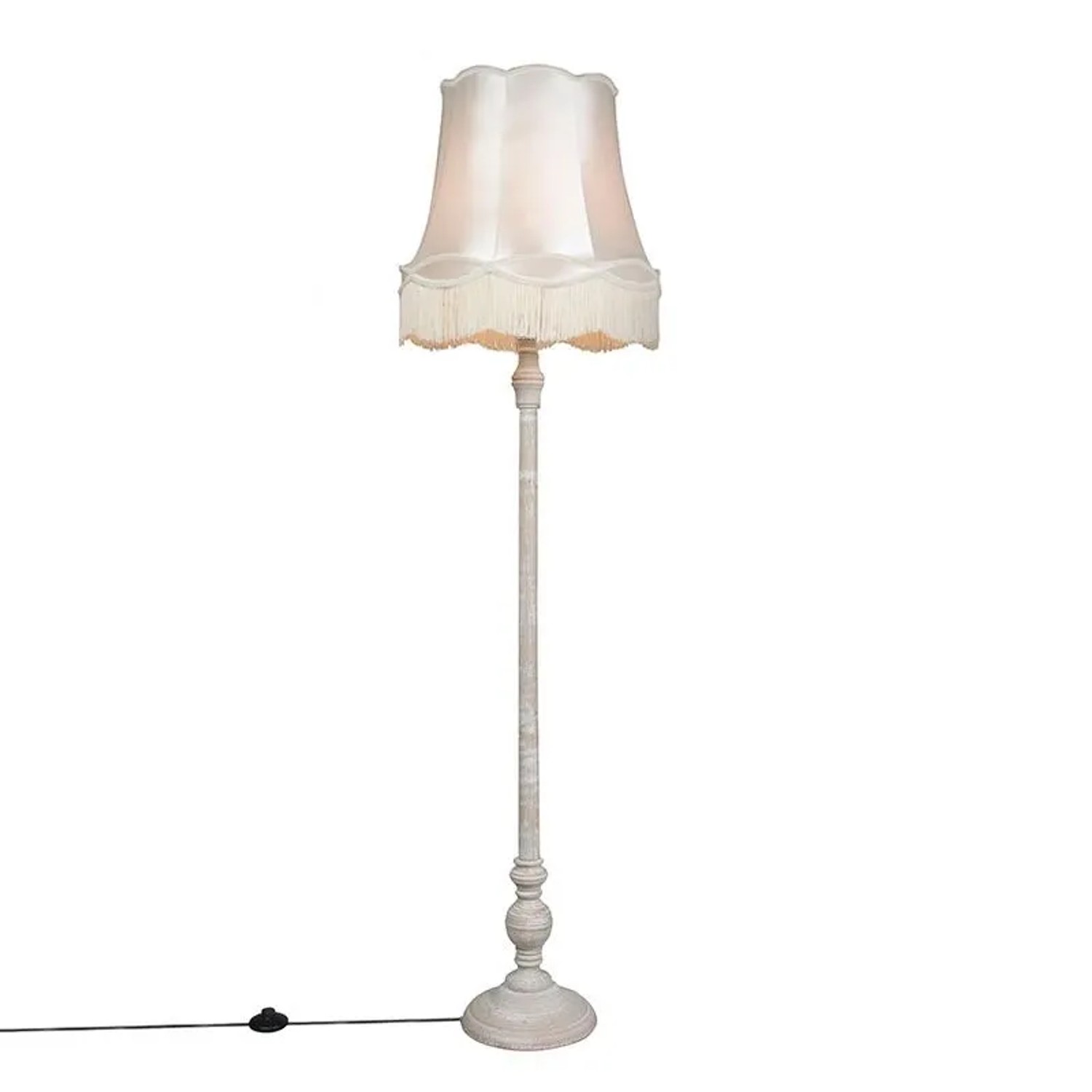 QAZQA Graue Stehlampe mit Granny Lampenschirm Creme Classico