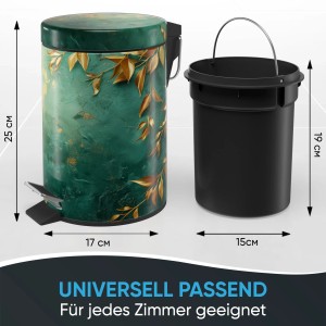 SANILO Kosmetikeimer Greego mit grün-goldenem Blätterdesign und herausnehmbarem Inneneimer.