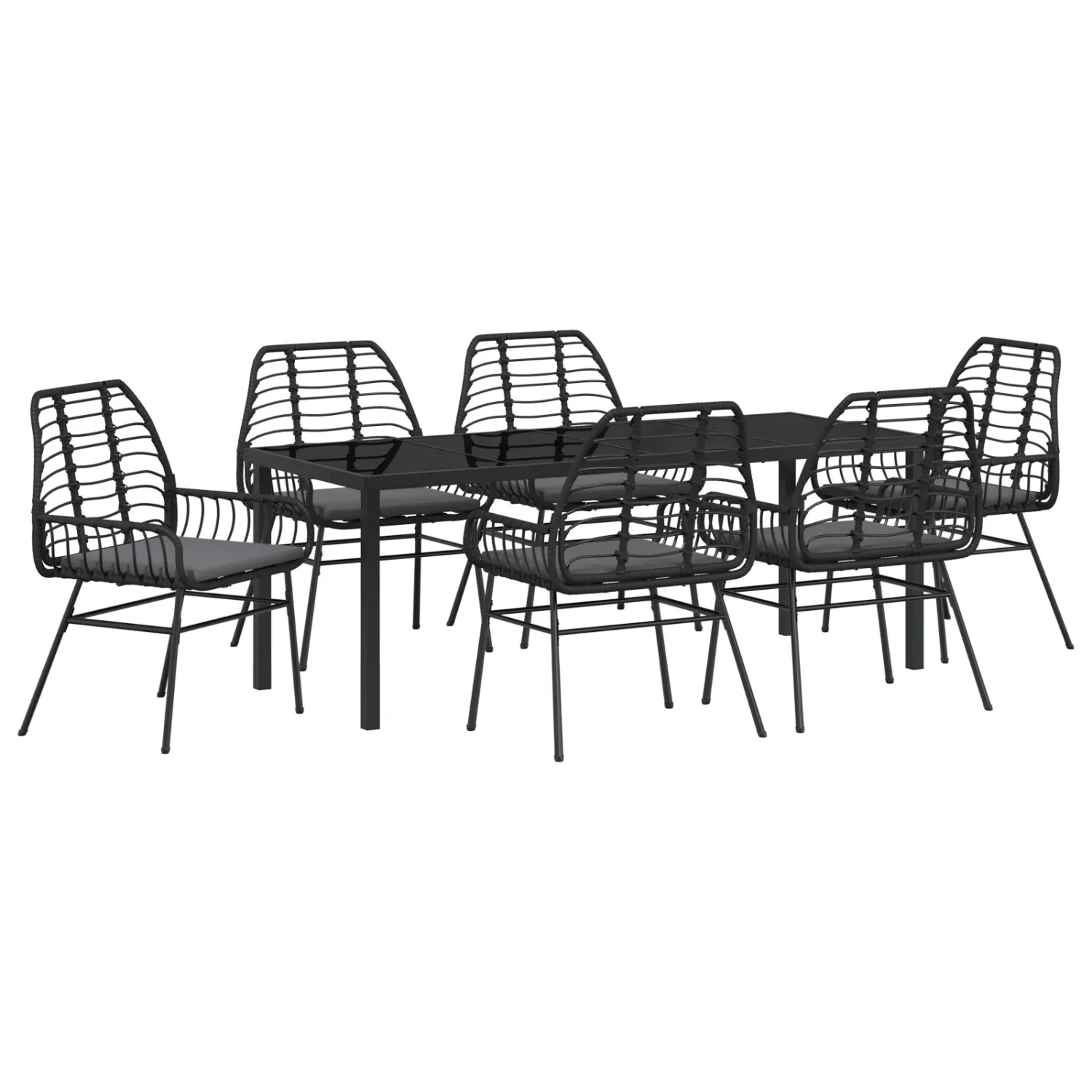 vidaXL Garten Essgruppe 7-Tlg Schwarz Poly Rattan 3380860