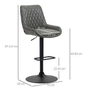 Grauer HOMCOM Barhocker (2er-Set) mit Rückenlehne, höhenverstellbar und mit Fußstütze.