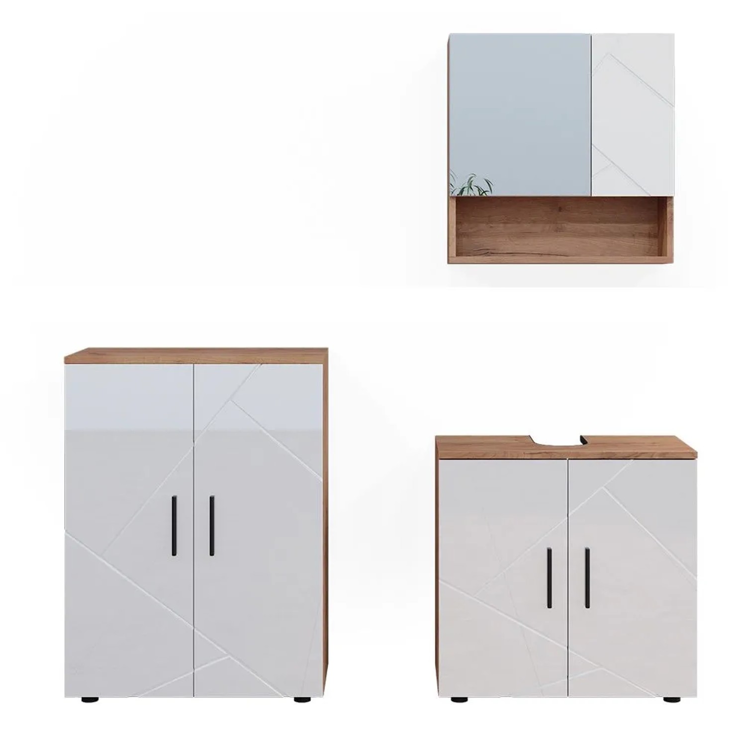 Vicco Badmöbel-Set Irma Weiß Hochglanz/Goldkraft Eiche 60 x 59 3-teilig