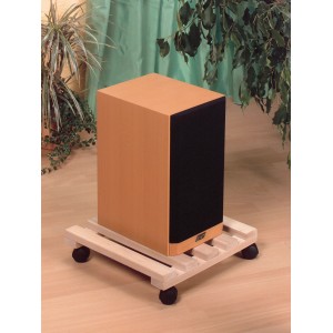Eckiger Pflanzenroller aus Buche (35x35 cm) mit Lautsprecher, für einfaches Umstellen von Pflanzen.