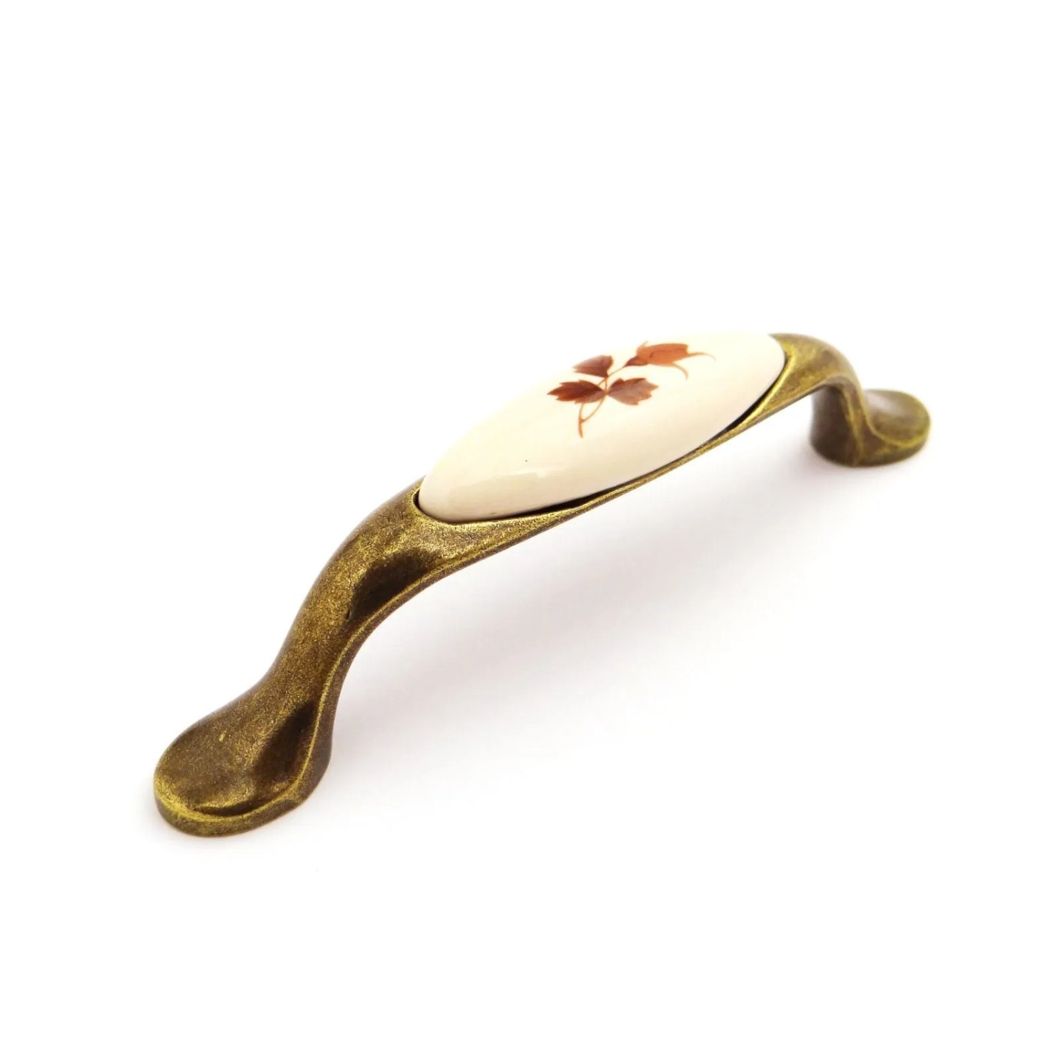 SOTECH Porzellangriff VENUS BA 96 mm Cremefarbig Messing Antik Blatt