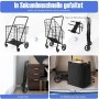 Costway Klappbarer Einkaufswagen auf Rollen, schwarz, in verschiedenen Faltzuständen und Nutzungsszenarien.