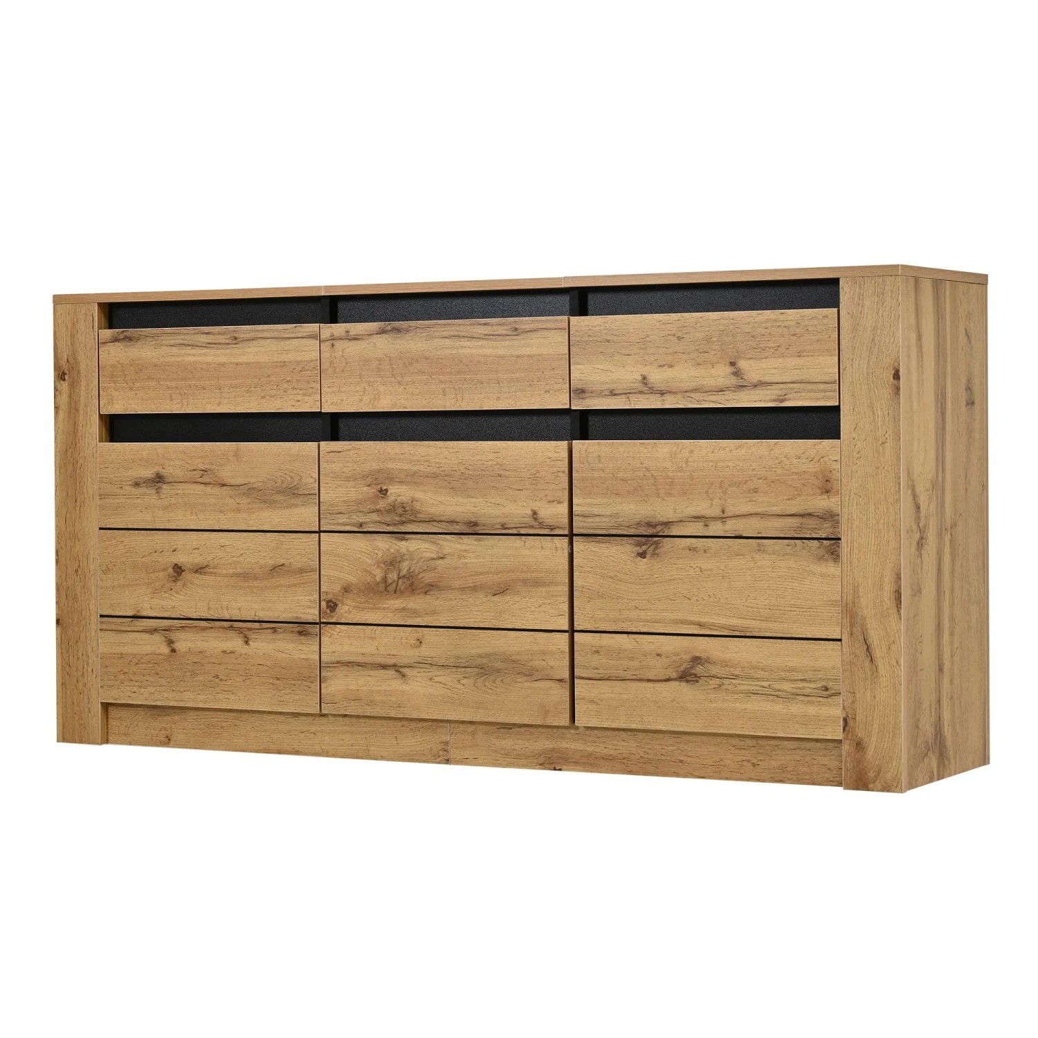 Merax Sideboard 135x35x70 cm Natur Holzoptik 3 Schubladen