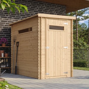 Timbela Gartenhaus M306A+M306G aus Holz, 2,63 m² mit Boden, naturbelassen.