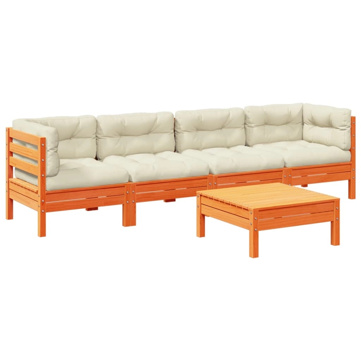 vidaXL 5-Tlg Garten-Sofagarnitur mit Kissen Wachsbraun Kiefernholz 3299283 günstig online kaufen