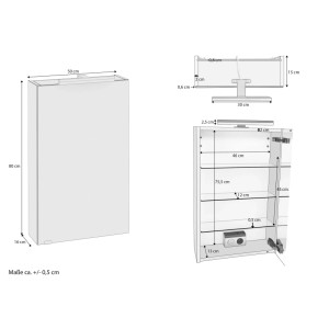 Erst-Holz Badschrank Spiegelschrank mit Licht und Steckdose Taupe