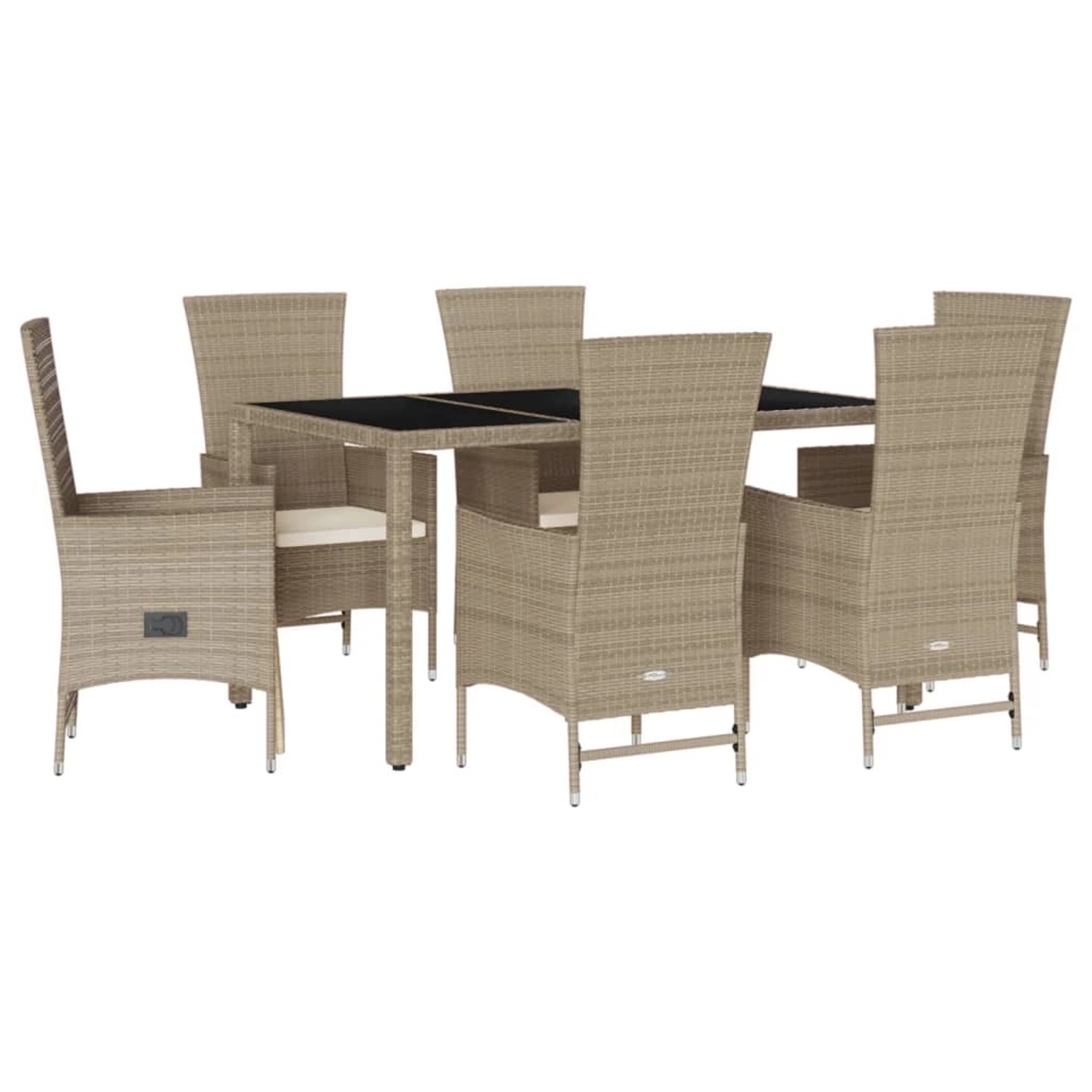 vidaXL 7-Tlg Garten-Essgruppe mit Kissen Beige Poly Rattan 3277579 günstig online kaufen