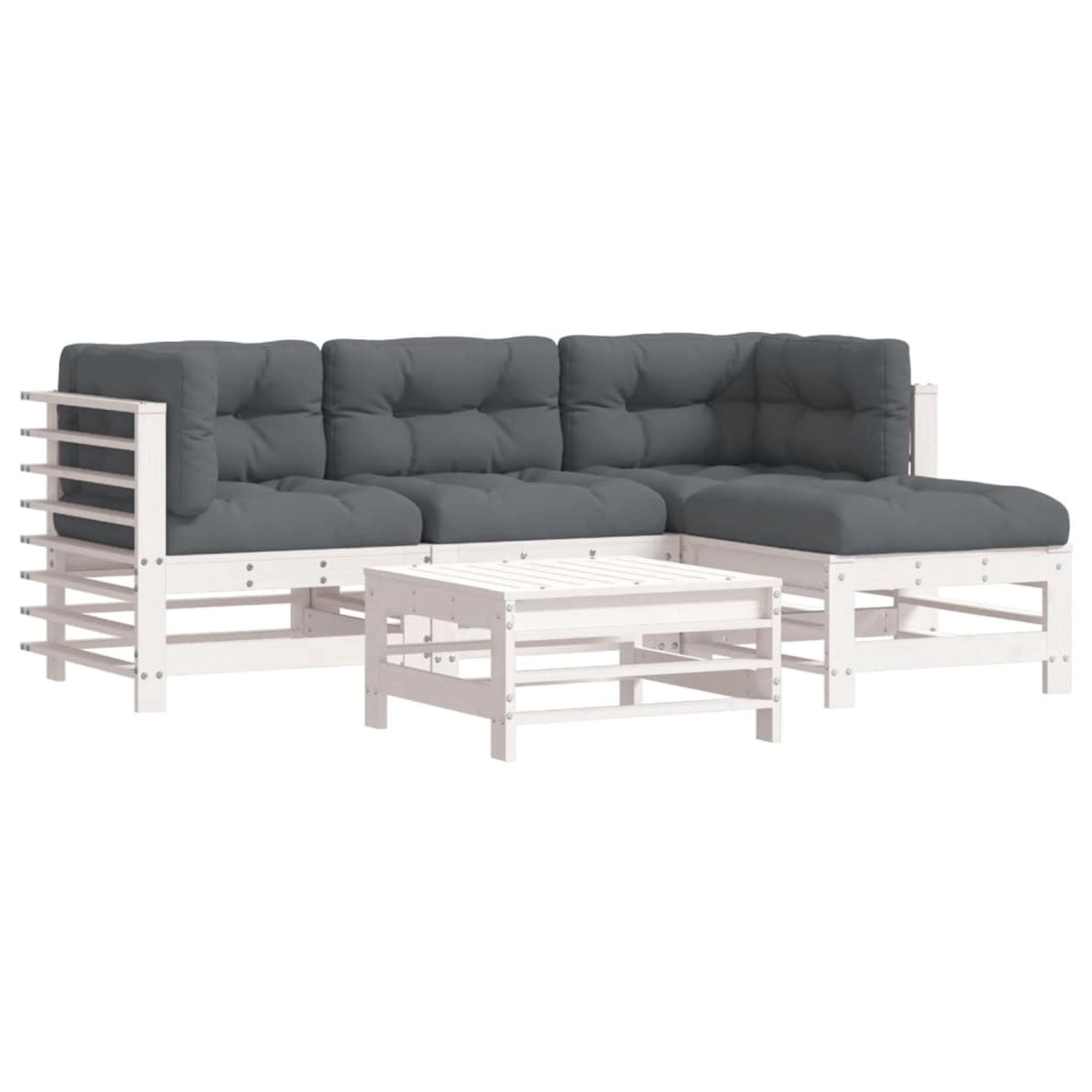 vidaXL 5-tlg Garten-Lounge-Set mit Kissen Weiß Massivholz Modell 3 günstig online kaufen