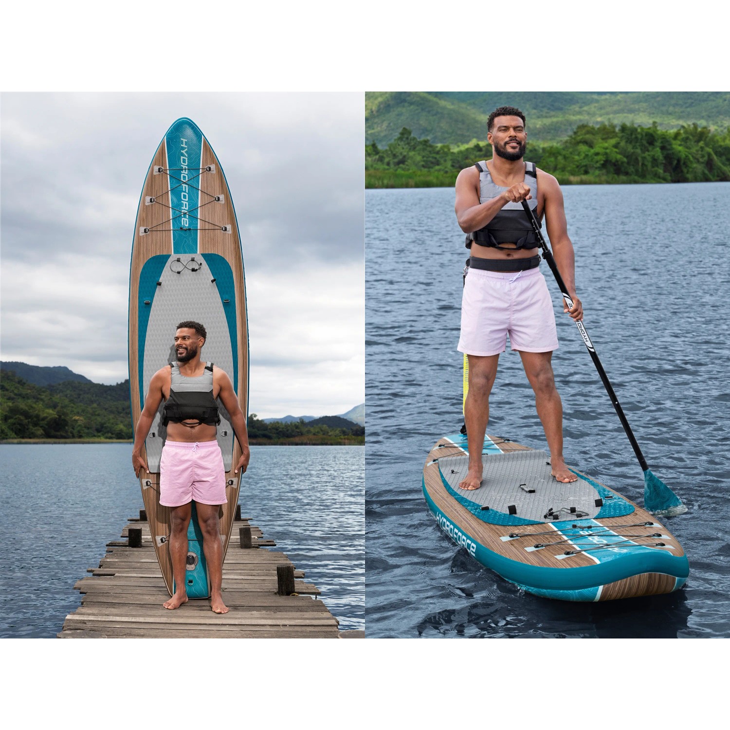Bestway SUP Board-Set Freesoul Elite mit Paddler auf dem Wasser.