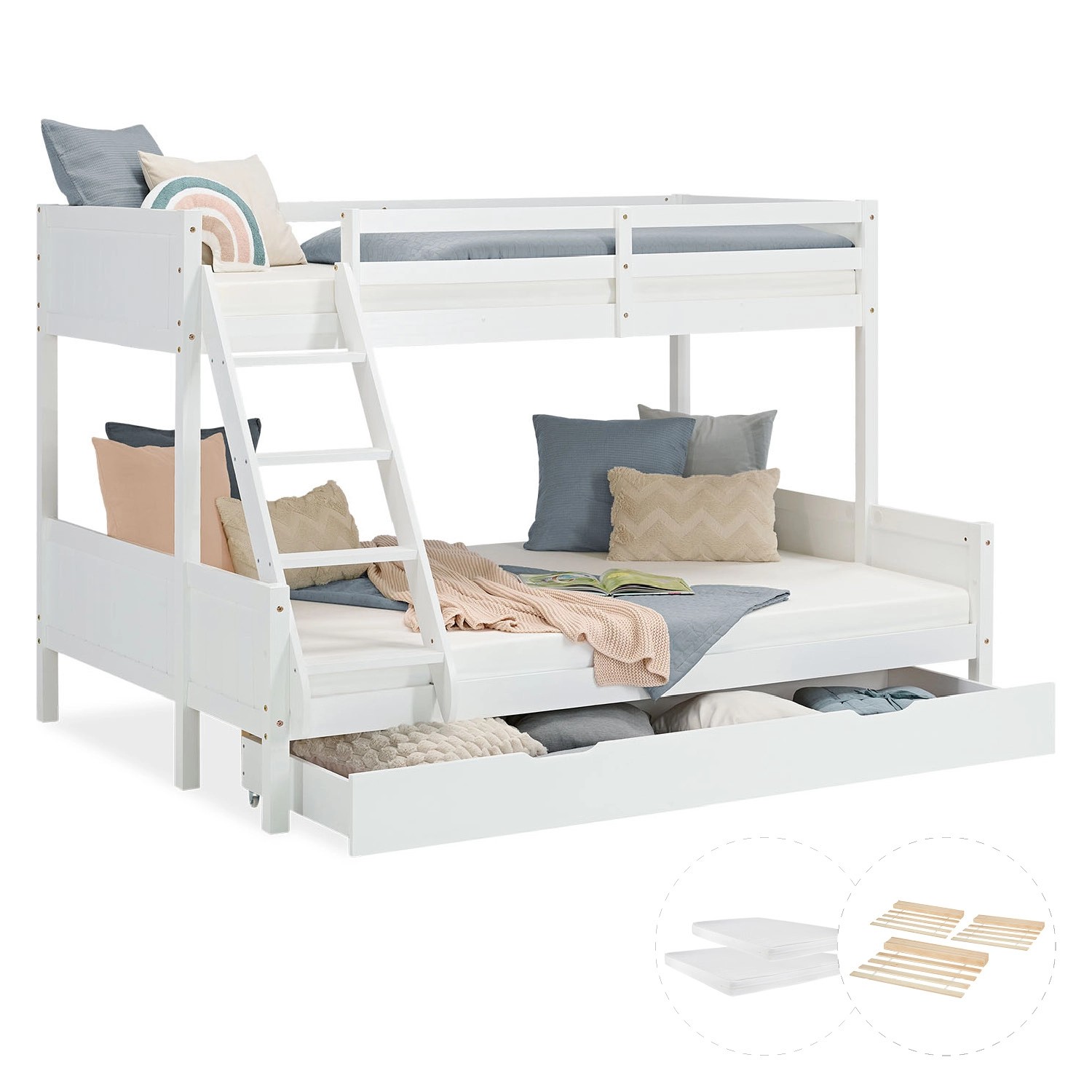 Homestyle4u Etagenbett mit 2 Matratzen und Bettkasten 90x200 und 140x200 in günstig online kaufen