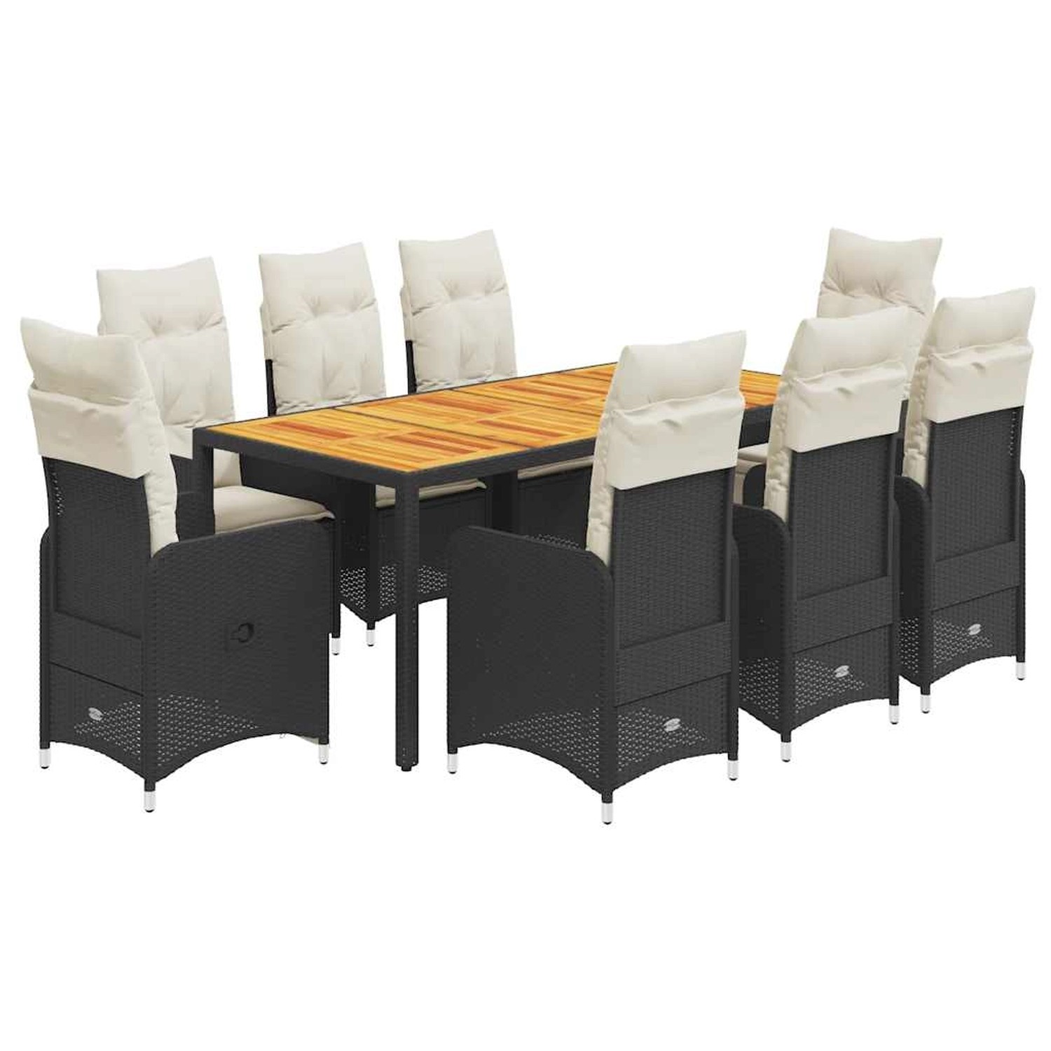 vidaXL 9-Tlg Garten-Bistro-Set mit Kissen Schwarz Poly Rattan 3276983