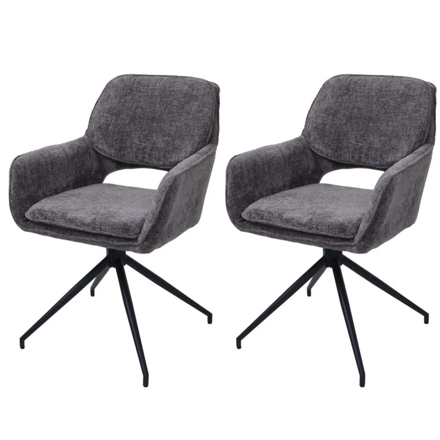 MCW Esszimmerstuhl N74 2er-Set Stoff Chenille 490g/m² Dunkelgrau