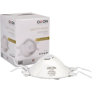 OX-ON FFP3 Atemschutzmaske mit Ventil, 5 Stück, Weiß. Arbeitskleidung für staubige Umgebungen.