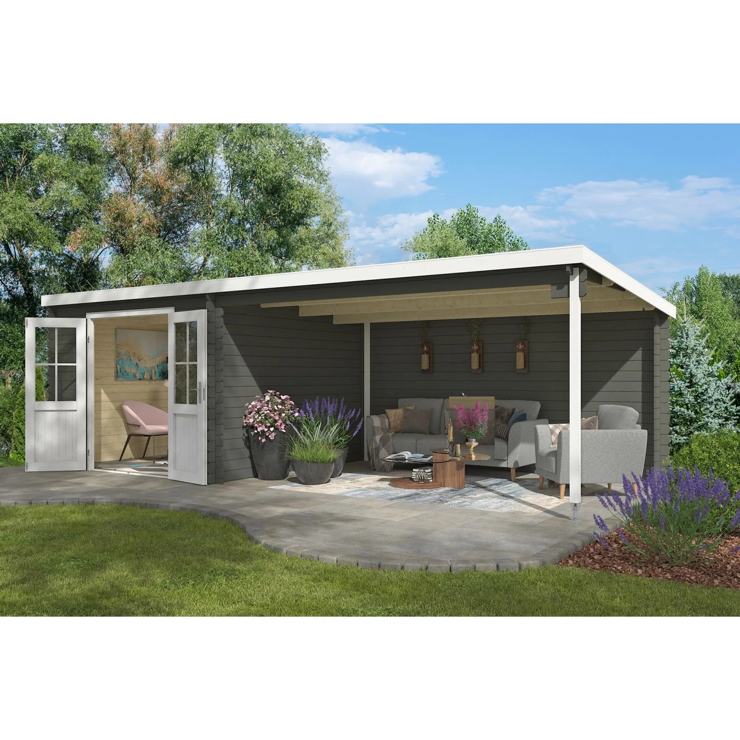 Lasita Gartenhaus St Louis 681 cm x 292 cm Grau-Grün