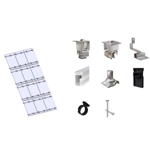 SolMount Montageset für 12 Solarmodule auf Schrägdach, Aluminium natur.