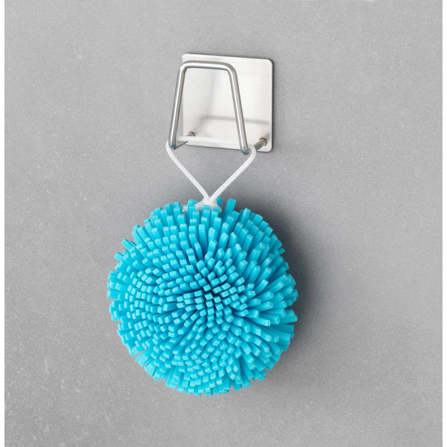 Wenko Universal-Halter Edea mit blauem Spülschwamm, Edelstahl rostfrei, Wandhalterung für Küche.