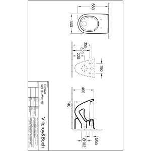 Technische Zeichnung: Villeroy & Boch O.Novo Wand-WC, Maße und Details.