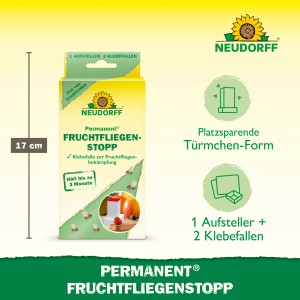 Neudorff Fruchtfliegenstopp Permanent, 2er Packung. Klebefalle mit Aufsteller zur Bekämpfung von Fruchtfliegen.