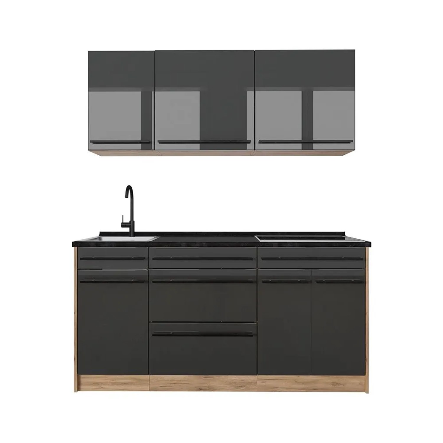 Vicco Singleküche R-Line Anthrazit Hochglanz/Goldkraft Eiche 160 x 82 Arbeitsplatte Anthrazit Art Nr 66158
