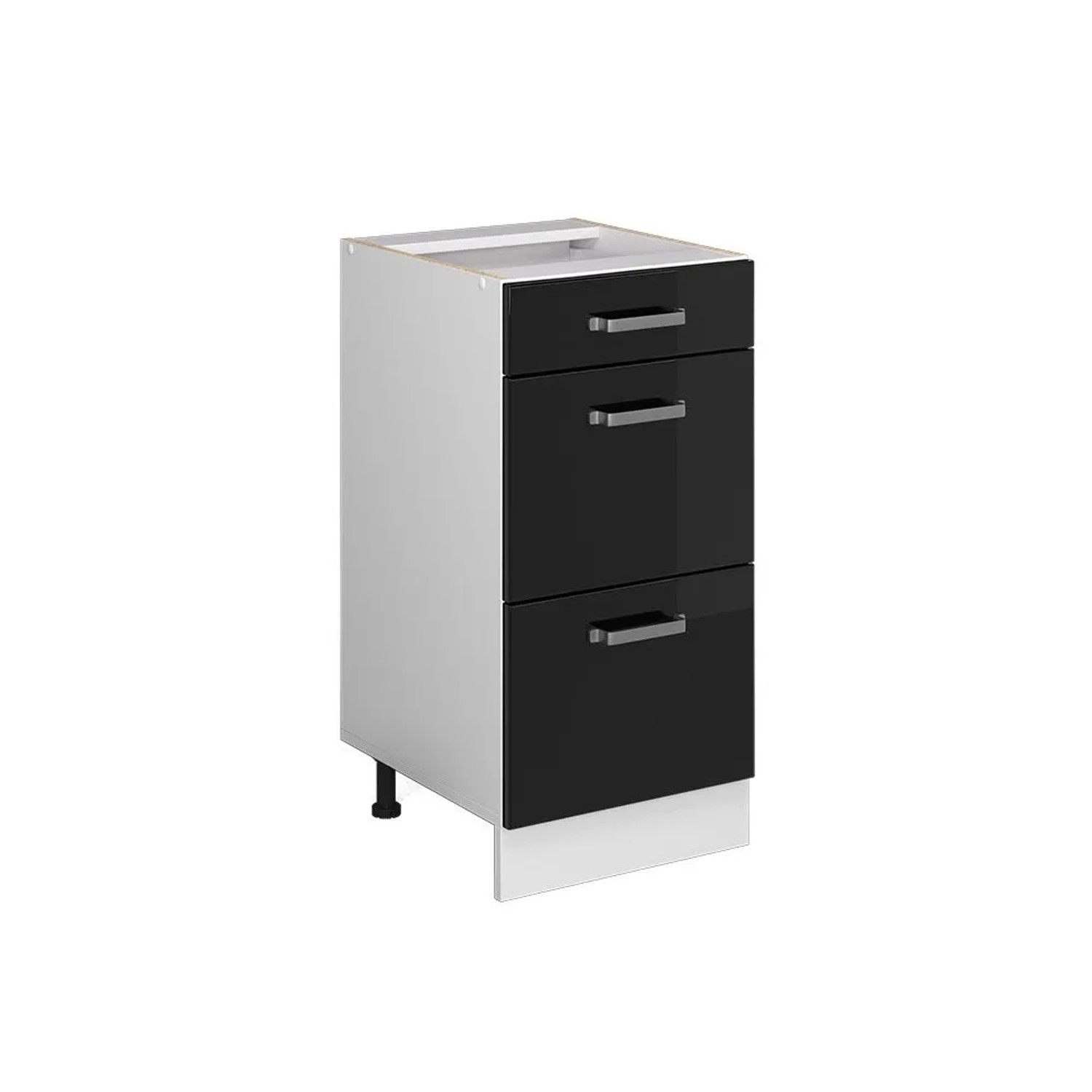 Vicco Küchenunterschrank R-Line Schwarz Hochglanz Weiß 40 cm mit Schubladen ohne Arbeitsplatte