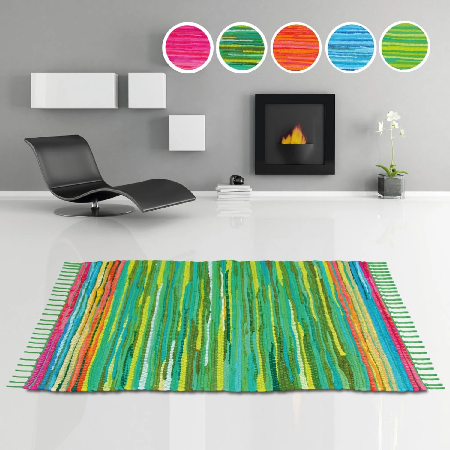 Grüner Bestlivings Flickenteppich Tonal (60x90 cm) im Wohnraum.