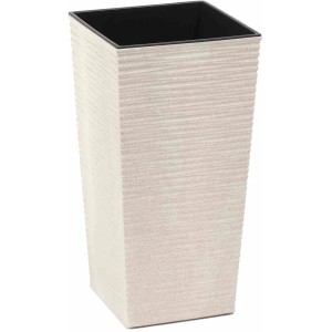 Weißes Siena Garden Pflanzgefäß Eco Nizza mit Rillenoptik, 30x30x57 cm.