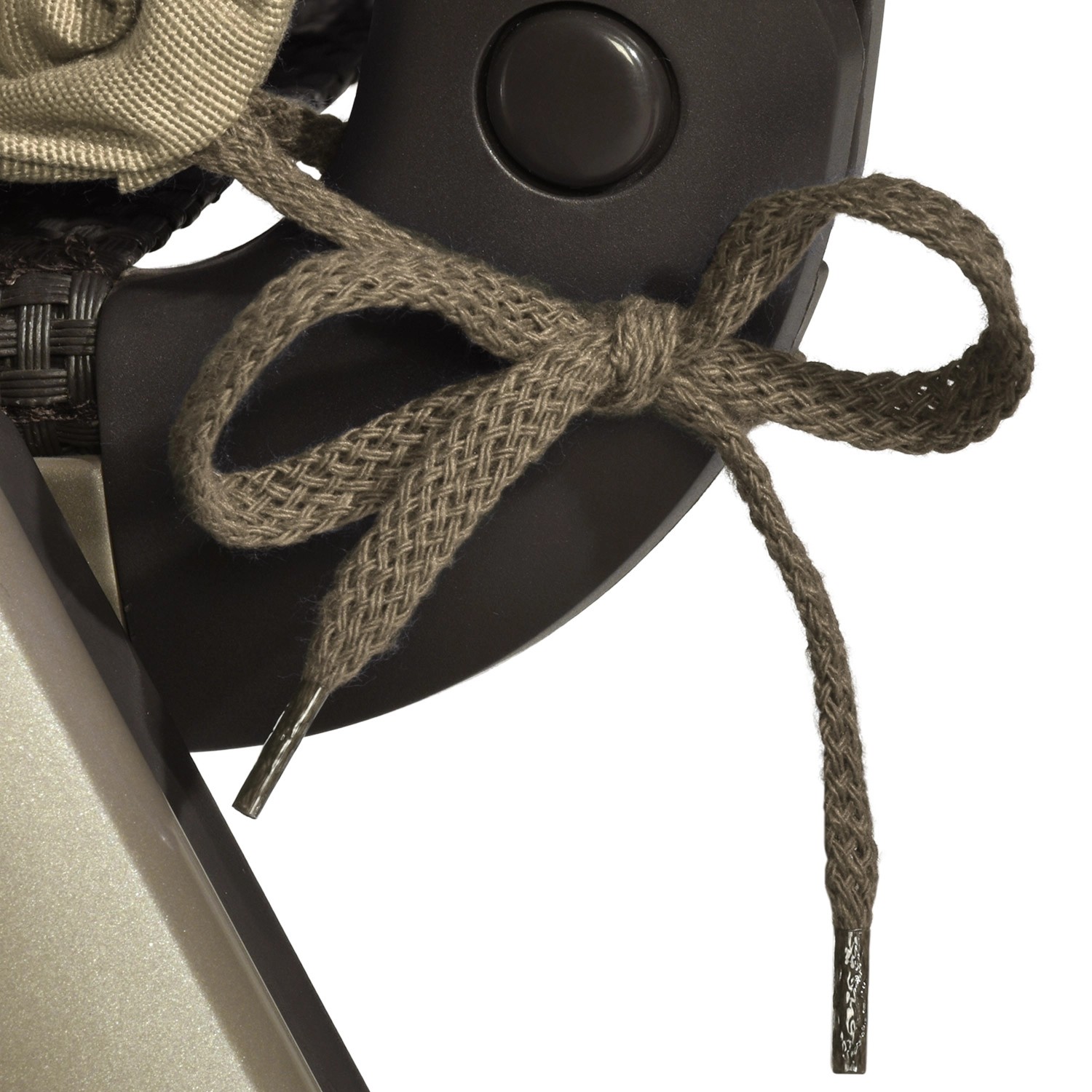 Detailaufnahme: Befestigungsschnur der naturfarbenen Beautissu Flair HL Hochlehner Gartenstuhl-Auflage.