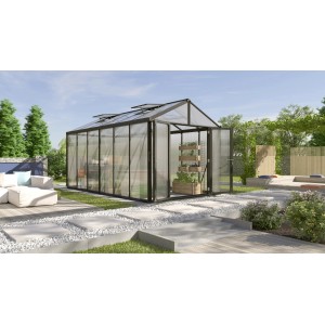 Vitavia Gewächshaus Zeus Comfort 11900, schwarzer Rahmen, Doppeltür, 11,9 m² Fläche.