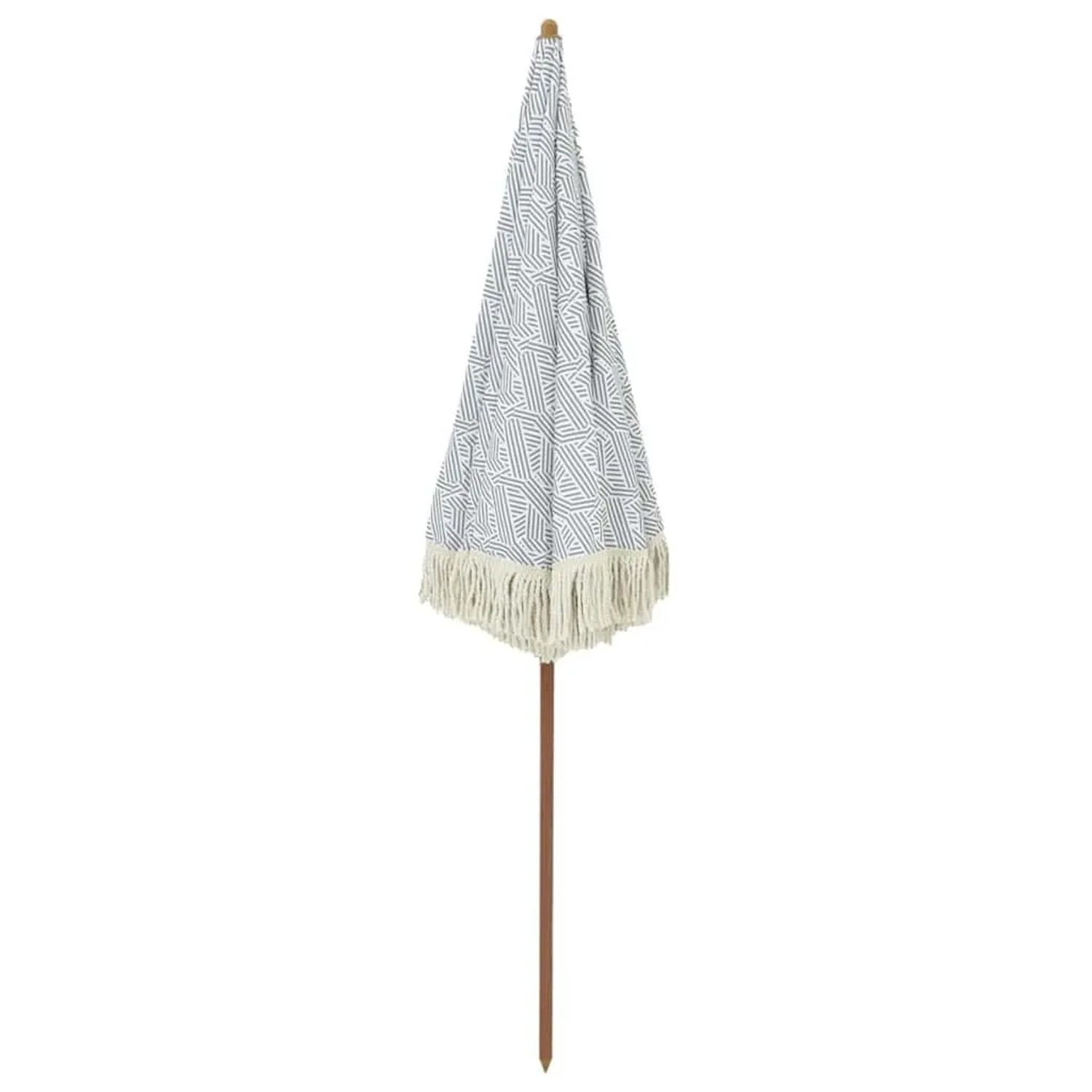 vidaXL Sonnenschirm, grau-weiß, Ø 160cm, mit Fransen und Stahlmast.