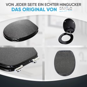 Sanilo WC-Sitz Glitzer Schwarz mit Absenkautomatik, Holz Toilettendeckel