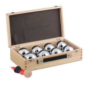 Relaxdays Boule Kugeln im Set Stahl Silber mit Holzkoffer und Abstandsmesser 20 x 35 x 9 cm 6,4 kg