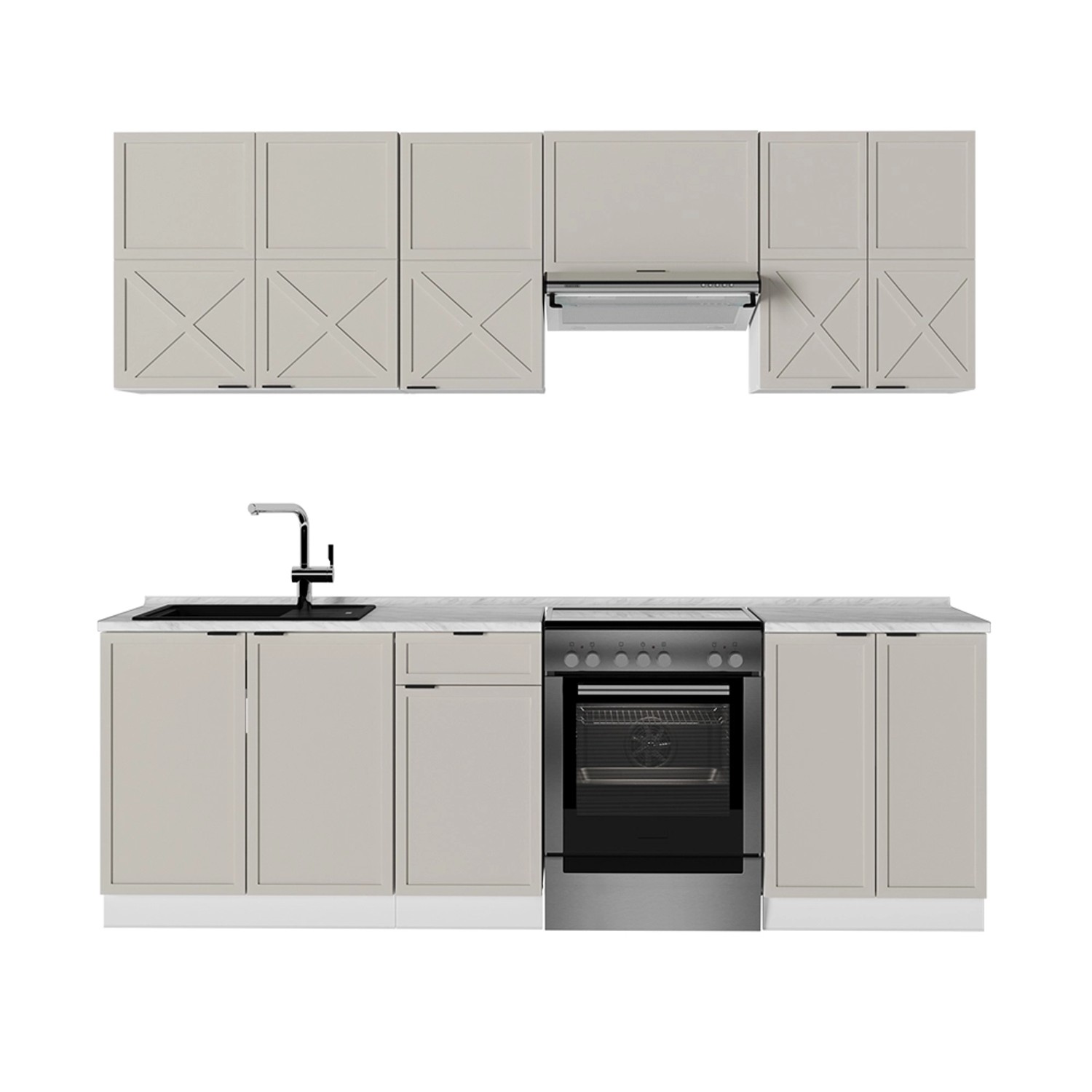 Vicco Fame-Line Küchenzeile GrauBeige/Weiß 240 cm ohne Arbeitsplatte günstig online kaufen