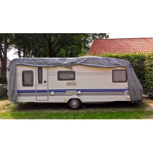 Graue DELUKE Wohnwagen Schutzhülle Gr. S aus Kunststoff, Abdeckplane für Caravan.