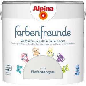 Alpina Farbenfreunde Elefantengrau, seidenmatte Wandfarbe für Kinderzimmer, 2,5 Liter.