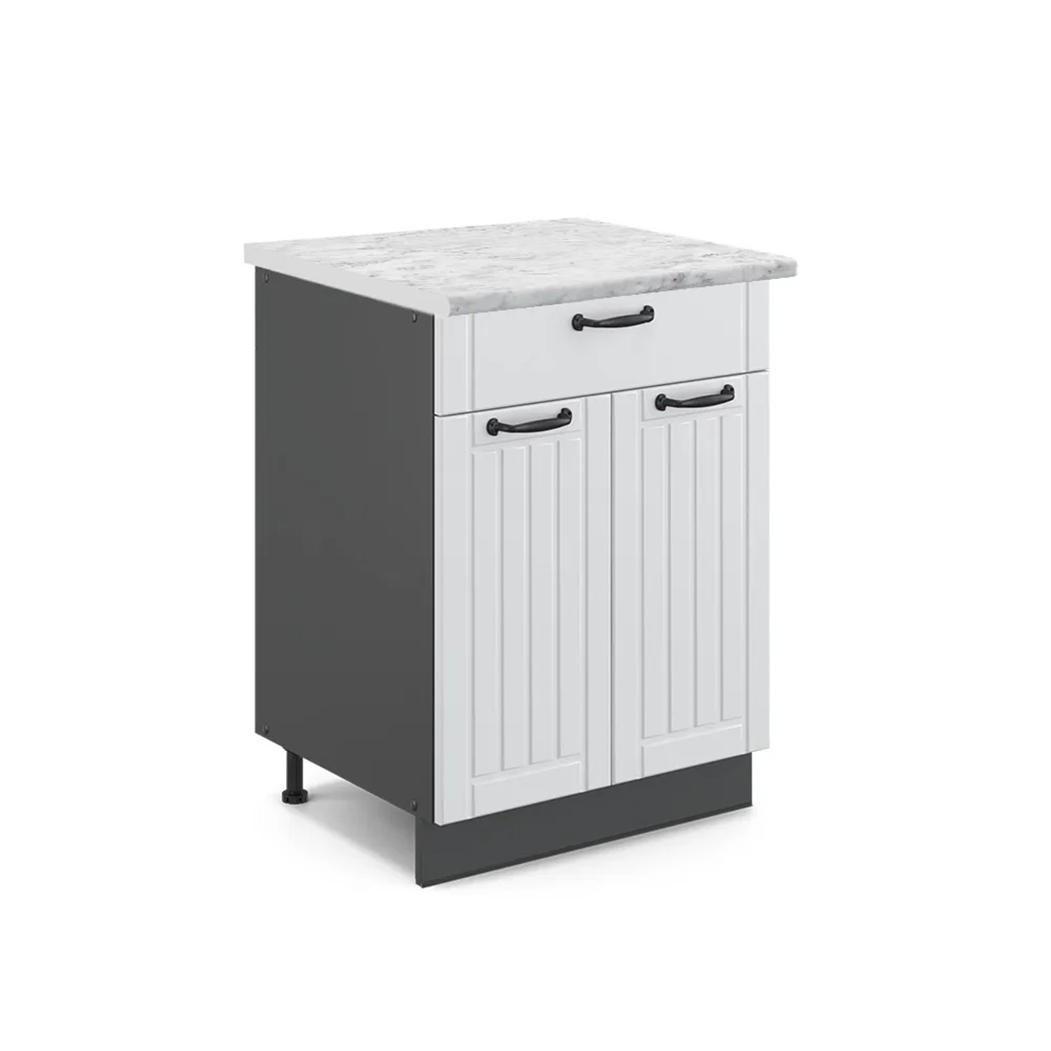 Vicco Küchenunterschrank Fame-Line Weiß Landhaus/Anthrazit 60 cm mit Schublade AP Marmor