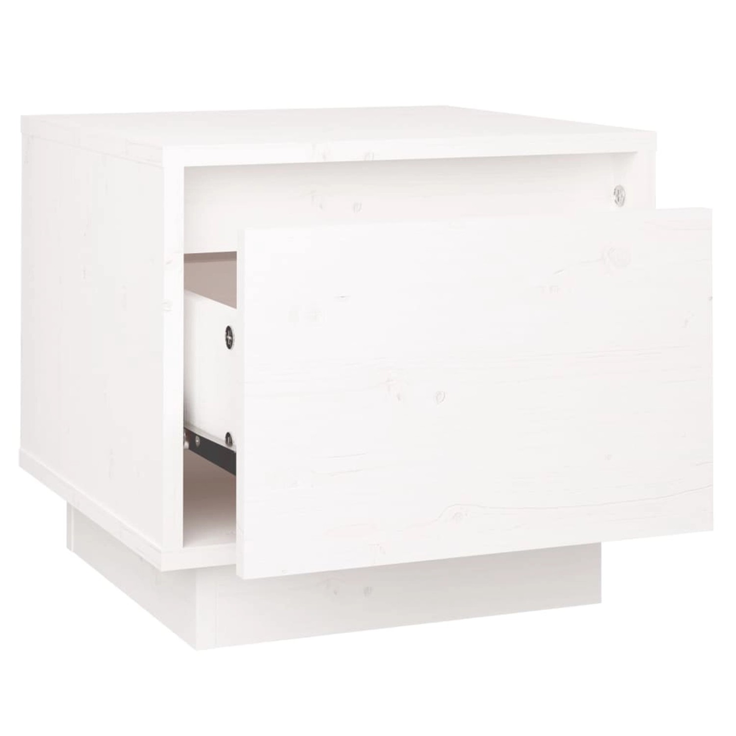 Weißer vidaXL Nachttisch aus Kiefer Massivholz mit offener Schublade.