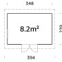 Grundriss Palmako Gerätehaus Stig 8,2 m²: Maße und Türposition des Holz-Gartenhauses.