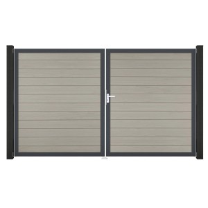 GroJa Solid Steckzaun Tor, DIN Rechts, DB Terra, 2-flügelig mit Beschlagset und Aluminiumrahmen.