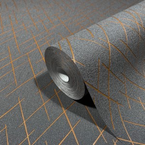 Rolle Marburg Vliestapete, grafisches Muster in Anthrazit und Gold.