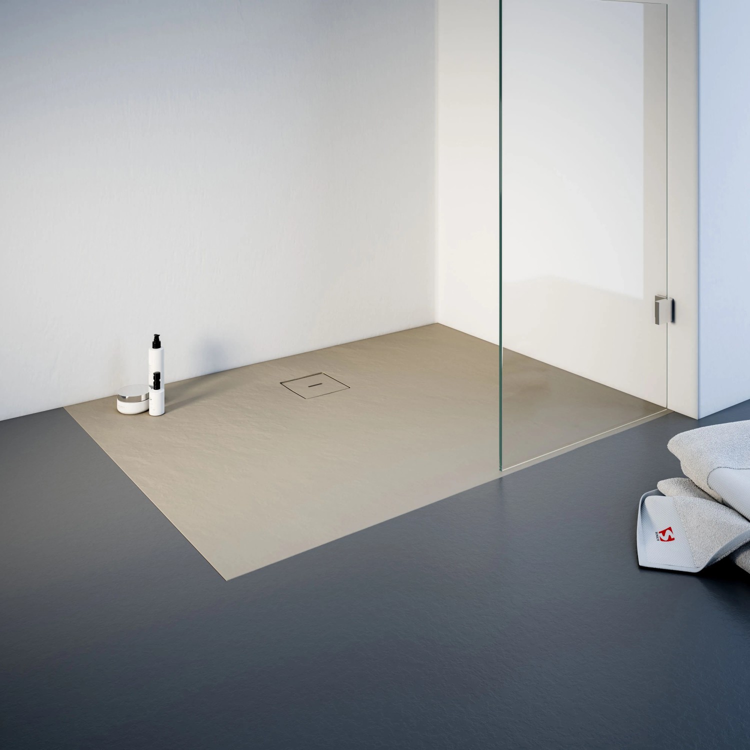 Rechteckige Schulte Duschwanne ExpressPlus, 120x80 cm, Sandfarben, mit Ablauf und leichter Struktur.