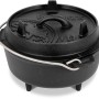 Schwarzer Petromax Dutch Oven FT3 mit Deckel und Henkel, ideal zum Kochen im Freien.