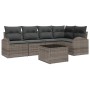 Graues 6-tlg. vidaXL Garten-Sofa-Set aus Poly Rattan mit Kissen und Tisch.