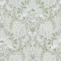 Laura Ashley Vliestapete Parterre Sage mit floralem Muster in Salbeigrün und Weiß.