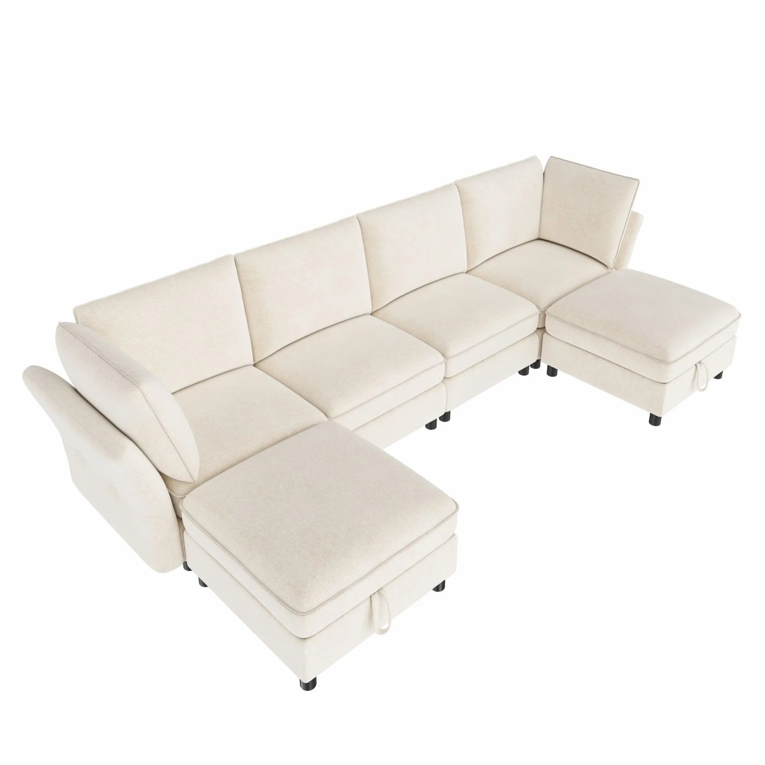 Merax Ecksofa U Form 6 Sitzer Stauraum Hocker Chenille Beige