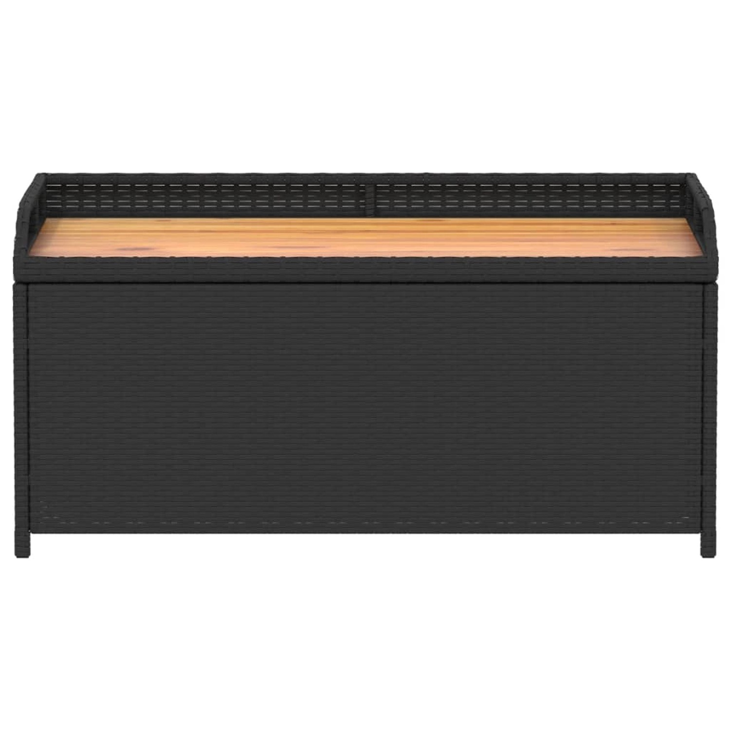 Schwarze vidaXL Bank mit Stauraum aus Poly Rattan und Akazienholz, ideal für Gartenmöbel.