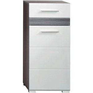 Trendteam Kommode Set-One, weiße Badkommode mit silberfarbenen Griffen, 80x37x31 cm.