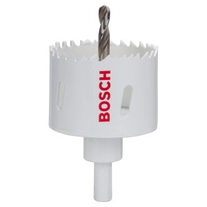 Bosch Bimetall Lochsäge 60 mm mit Zentrierbohrer, geeignet für Holz, Metall und Kunststoff.