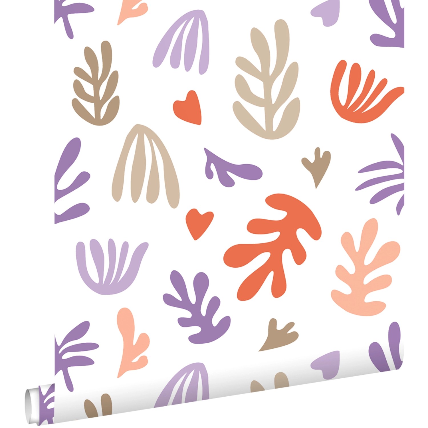 ESTAhome Tapete Pflanzen im Matisse-Stil Beige Orange und Lila 50 x 900 cm günstig online kaufen